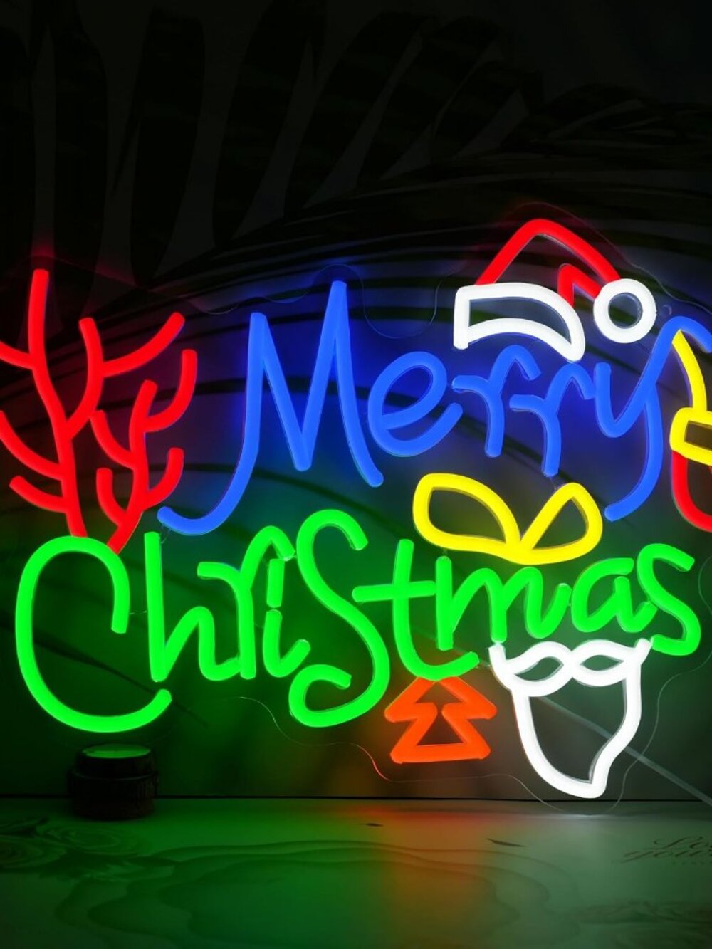 NEW Multicolor Merry Christmas LED Neon Sign Santa Hat USB 16.5 x 12.4